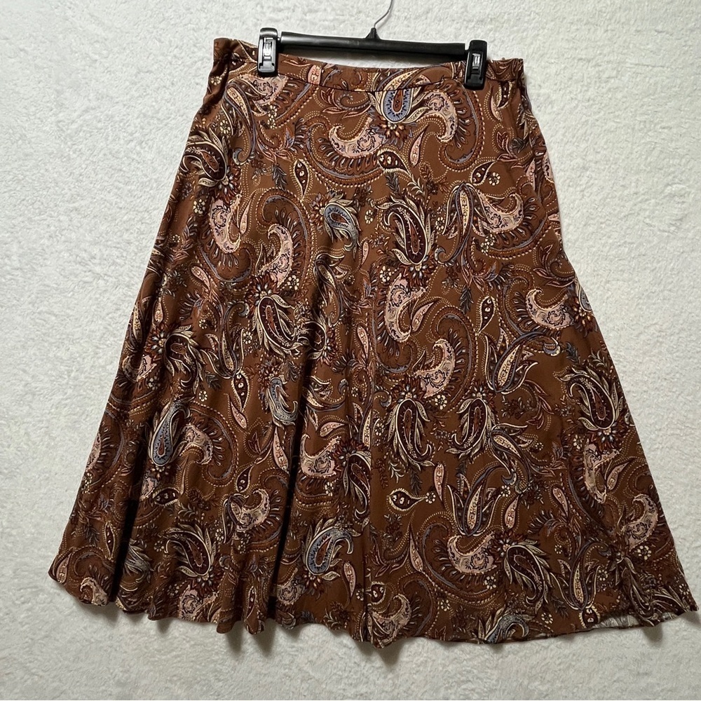 J. Jill Paisley A-Line Midi Skirt Brown Blue Print Paisley Medium